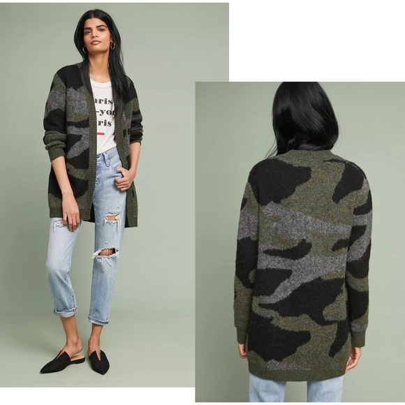 Anthropologie Sweaters - MOTH ANTHROPOLOGIE Green Camo Long Sleeve Open Front Cardigan M